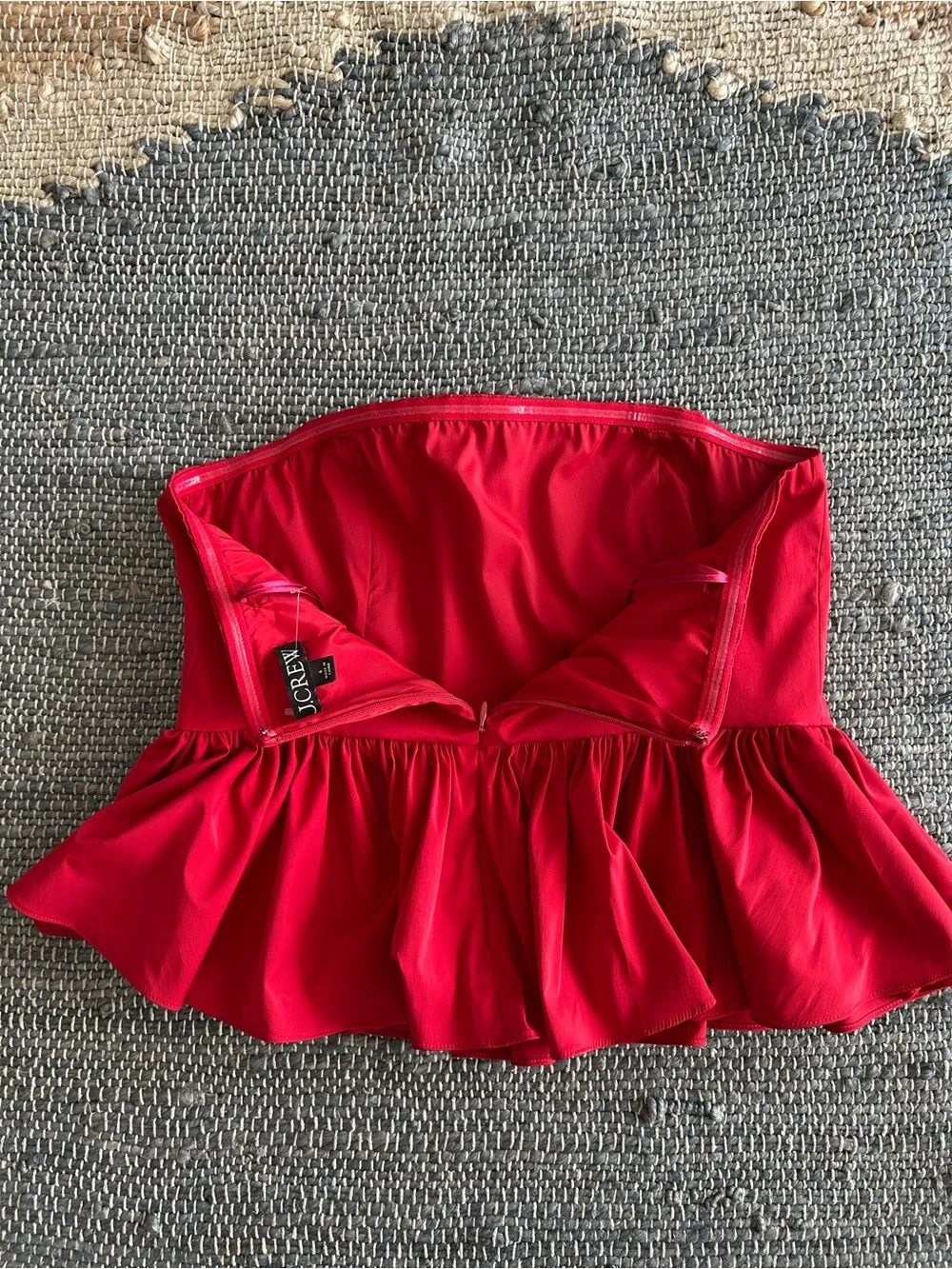 J.Crew Strapless Taffeta Peplum Top Cherry Red